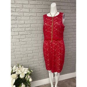 INC International Concepts Red Lace Sheath Dress Size 14